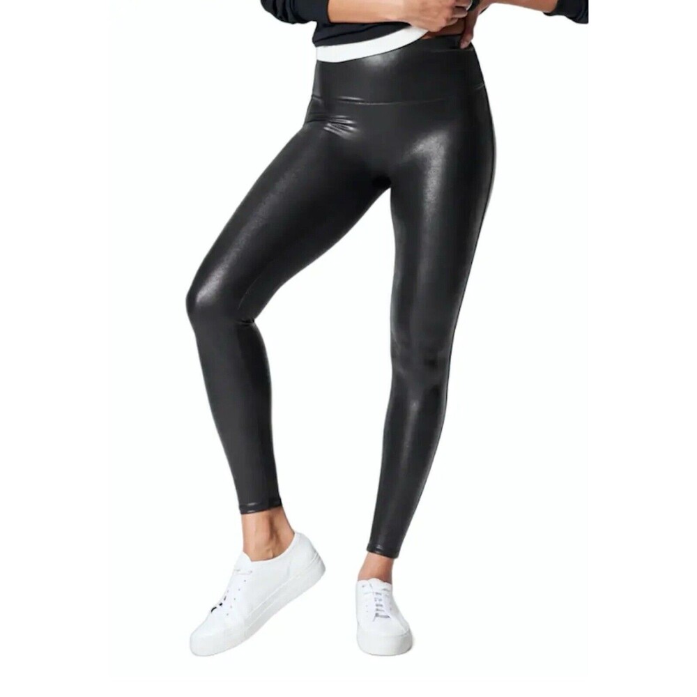 Spanx Black Faux Leather Leggings Size L
